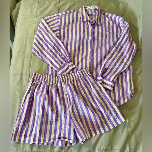The Frankie Shop Purple, Yellow and White Striped Shirt & Shorts Set Women’s - Picture 3 of 13